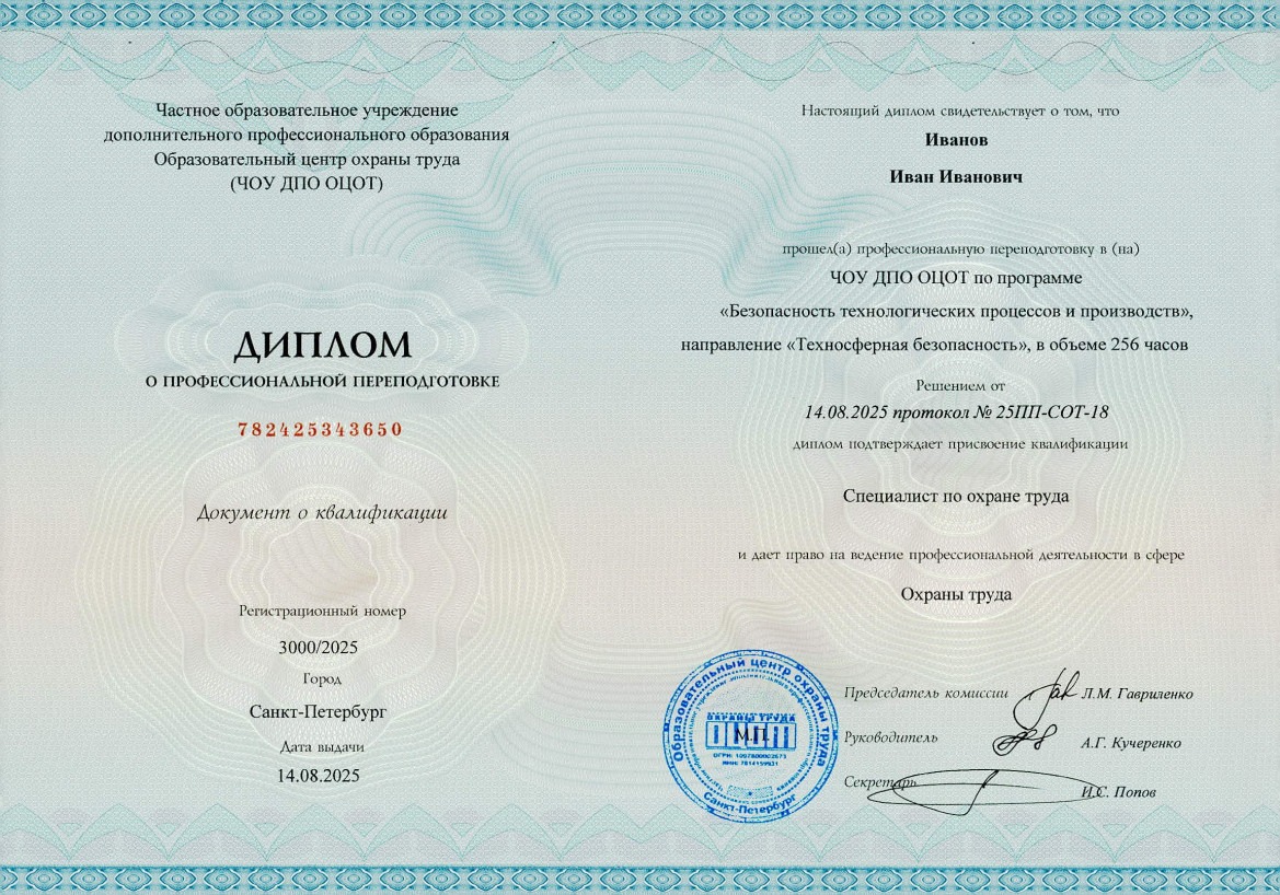 профессиональная переподготовка по охране труда 256 часов документ